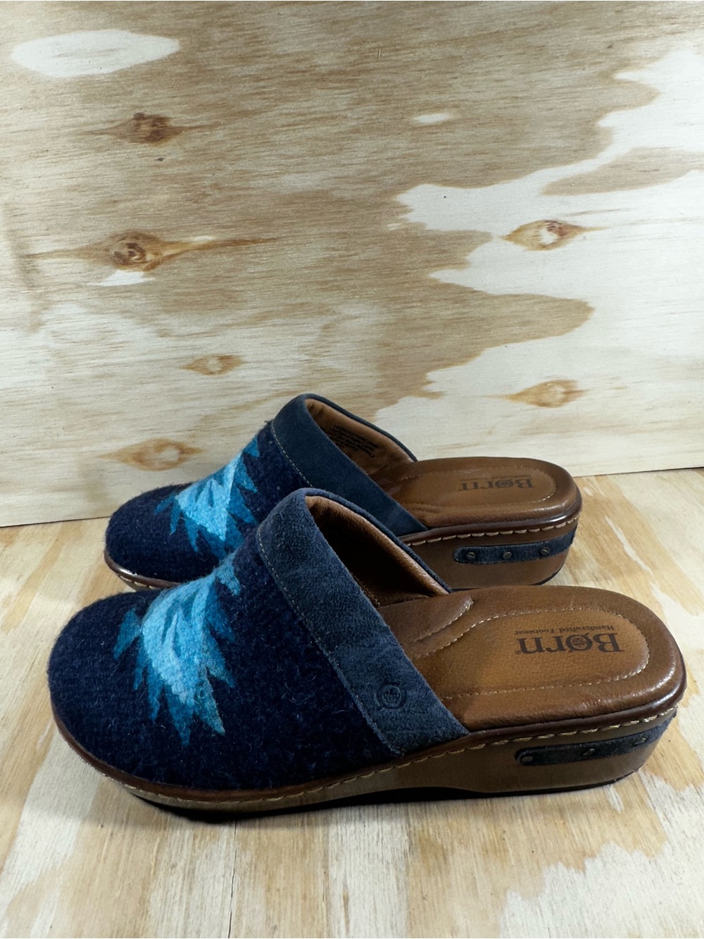 Born Bandy Aztec Blue Patterned Wool Slip-On Clogs Women’s Size 10